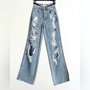 PacSun Light Blue Distressed High Waisted Baggy Jeans